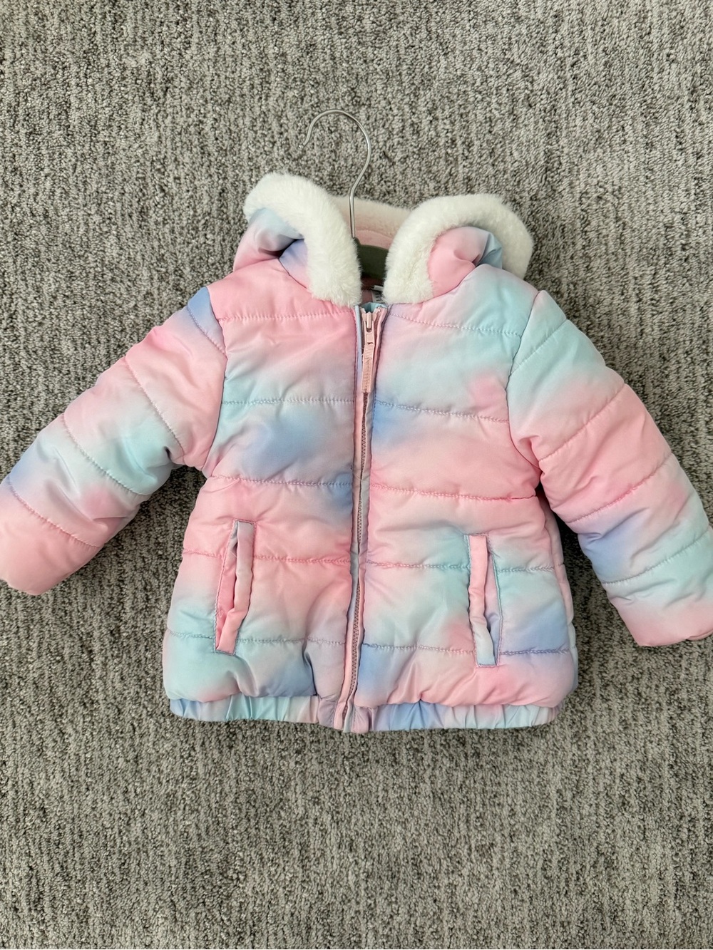 Little Me Pastel Pink and Light Blue Hooded Puffer Jacket